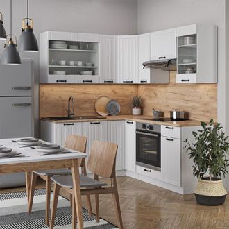 Vicco Cocina Esquinera Fame-line, Casa De Campo Blanca/blanca, 160 X 60 Cm Sin Encimera