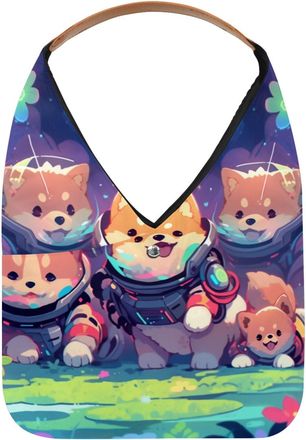 Generic Cute Space Dog Reusable Lightweight Grocery Bags - Foldable Into Compact Pouch, Washable & Sturdy, Multipurpose for Shopping and Travel