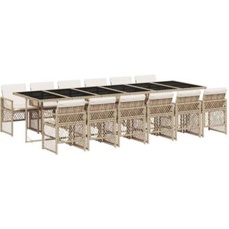 vidaXL Set Comedor De Jard&iacute;n Con Cojines 13 Pzas Rat&aacute;n Sint&eacute;tico Beige Vidaxl