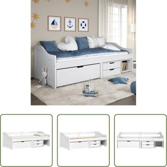 vidaXL Divano letto - Dormeuse 3 Cassetti Bianca 90x200 cm Legno Massello Pino IRUN