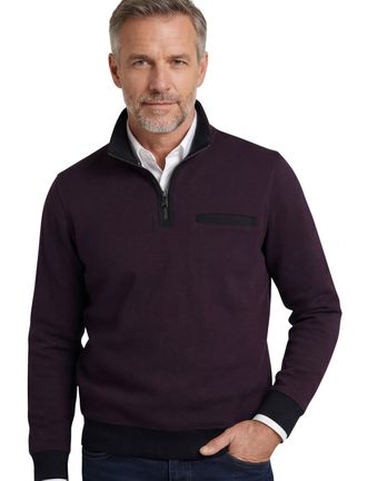 Casamoda Casa Moda half zip trui premium cotton aubergine met borstzak