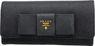 Prada Black Leather Long Wallet (Bi-Fold) (Pre-Owned)
