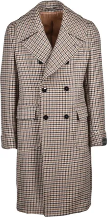 Gabriele Pasini Beige/Brown Double-Breasted Houndstooth Wool Coat