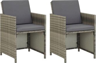 vidaXL Garden Chairs 2 pcs with Cushions Poly Rattan Gray, 311907