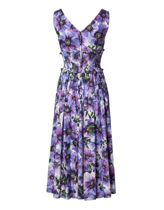 Dolce & Gabbana Purple Anemone Print Pleated Midi Dress - Purple