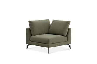 Castlery Lena Corner Sofa Customized, Performance Fleece Moss, Matte Black Legs, Spill Resistant, Removable Covers for Castlery