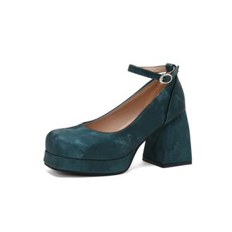 Generic Womens Suede Platform Pumps Adjustable Ankle Strap Round Toe Chunky Block Heel Non Slip Durable Comfortable Fashion Party Daily Shoes,Green,3.5 UK