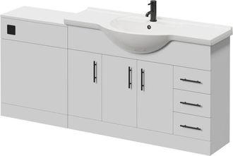 Alexander James Alexander James Cento Gloss White 1800mm 3 Door Vanity Unit Toilet Suite - 1800mm - Matt Black 96mm Bar HandleWithout James Toilet Pan