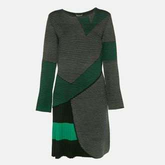 Emporio Armani Green Stretch Knit Pleated Short Dress