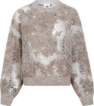 Brunello Cucinelli Gebreide trui met ronde hals - Dames - Truien - Beige - Maat: L