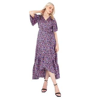 Lovedrobe Womens Maxi Dress Ladies Wrap Empire A-line V-Neck Animal Print Half Sleeve Waterfall Ruffle Wedding Guest Occasion, Multi, 24