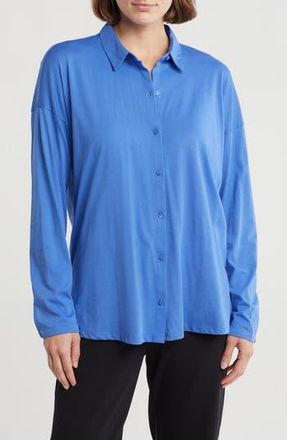 Eileen Fisher Long Boxy Organic Cotton Button-Up Shirt in Blstr at Nordstrom Rack, Size Small