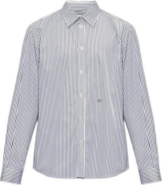 Valentino Garavani Cotton Poplin Shirt with Striped VLogo Embroidery - Heren - Zakelijke Overhemden - Wit - L - Katoen - Overhemden