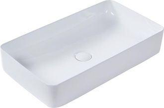 Beliani Lavabo Sobre Encimera Ba&ntilde;o Cl&aacute;sico Cer&aacute;mica Blanco Acabado Brillante Rectangular 61 X 35 Cm Ulua