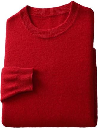 Generic Mens Wool Sweater Knitted Pullover Crewneck Long Sleeve Solid Color Knit Jumpers Tops Red XL