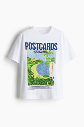 H&M T-Shirt mit Print - Weiss/Postkarten
