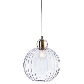 Netlighting Victory 1 Light Globe Ceiling Pendant Antique Brass Clear Glass E27 in Gold