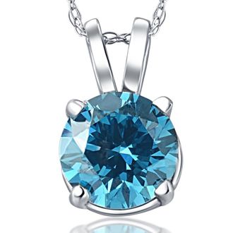 Pompeii3 1 Ct Blue Diamond Solitaire Pendant 14K White Gold Lab Grown Necklace