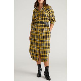 Universal Standard Morgan Long Sleeve Stretch Flannel Midi Shirtdress in Chamomile Yellow Plaid at Nordstrom, Size 2Xl