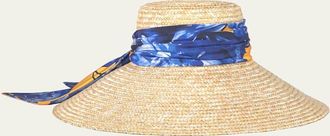 Eugenia Kim Mirabel Wide-Brim Straw Sun Hat with Scarf