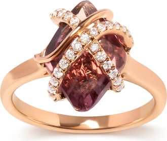 House of Brilliance 14K Rose Gold 1/5 Cttw Diamond Wrapped 15x15 MM Purple Amethyst Cocktail Ring