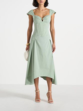 Mani&egrave;re De Voir Faith Cap Sleeve Corset Cotton Midi Dress in Sage at Nordstrom, Size 6