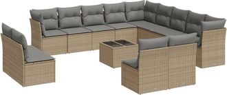 vidaXL Set Sof&aacute;s De Jard&iacute;n 14 Pzas Con Cojines Rat&aacute;n Sint&eacute;tico Beige Vidaxl