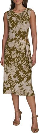 DKNY Print Sleeveless Midi Dress in Smokey Olive Multi at Nordstrom, Size X-Large