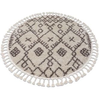 RugsX Rugsx - Alfombra Berber Tanger B5940 C&iacute;rculo Crema/marr&oacute;n Franjas Bereber Marroqu&iacute; Shaggy Beige Circulo 160 Cm