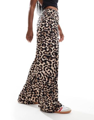 Vila pull on wide leg pants in leopard print-Multi