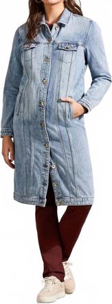 Tribal Long Denim Duster Jacket In Washed Blue