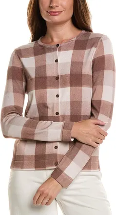 Oscar De La Renta Oscar De La Renta Printed Plaid Inset Cardigan
