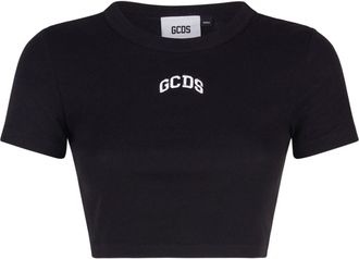 GCDS logo-embroidered cropped T-shirt - women - Cotton/Elastane - M - Black