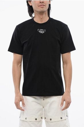 Off-white Mens Slim-Fit BANDANA Embroidered T-shirt in Black Cotton - Size X-Large