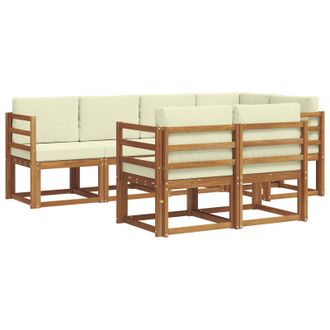 vidaXL Conjunto De Sof&aacute;s De Exterior Con Coj&iacute;n 7 Pcs Natural Y Crema Vidaxl