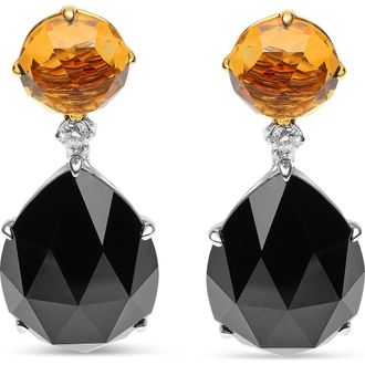 House of Brilliance 18K Gold 1/5 Ct Diamond with Citrine & Pear Cut Black Onyx Gemstone Dangle Earring in Yellow at Nordstrom