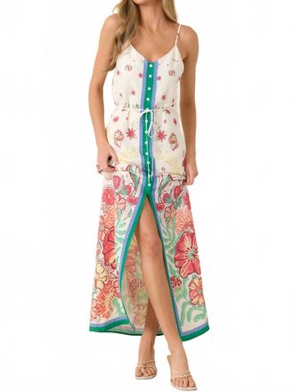 Skies Are Blue Clothing Garden Party Border Maxi Dress In Green Coral Pink