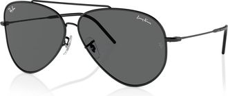 Ray-Ban Mens Rbr0101S Reverse Aviator Sunglasses In Polished Black Dark Grey