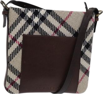 Burberry Nova Check Beige Wool Shoulder Bag (Pre-Owned)