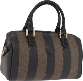 Fendi Vintage Pequin Boston Coated Canvas Brown Canvas Handbag (Pre-Owned)