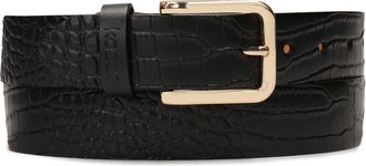 Kazar Zwarte riem met reli&euml;f krokopatroon - Dames - Riemen - Zwart - 90 CM - Leer - Accessoires