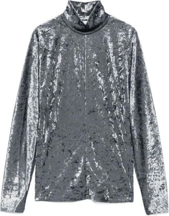 Forte_Forte Grijze Crushed Velvet Coltrui Sweater - Dames - Longsleeves - Grijs - M - Tops