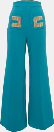 Elisabetta Franchi Teal Blue Crepe Chain Detail Flared Trousers