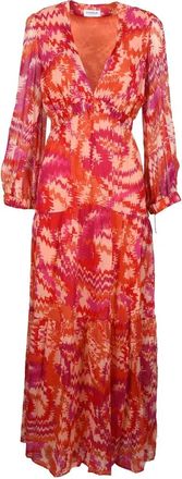 Dondup Long Chiffon Dress - Orange/Fuchsia
