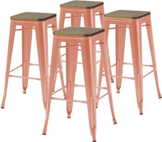 Oviala Set de 4 taburetes de bar de metal mate en terracota y madera
