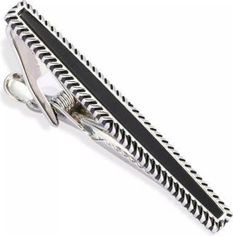 Link Up Black Obsidian Deco Framed Short Tie Bar in Silver at Nordstrom