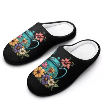Generic Floral Kitchen Teapot Womens Slippers Warm House Slippers Indoor House Shoes with Anti-Skid Rubber Sole