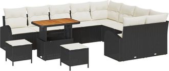 vidaXL Garden Sofa Set with Cushion 12 pcs Black Poly rattan Vidaxl