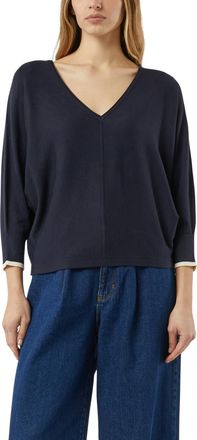Comma Strickpullover COMMA, Damen, Gr. XL (42), navy, Strick, Obermaterial: 80% Viskose, 20% Polyamid, unifarben, l&auml;ssig geschnitten h&uuml;ftbedeckend, V-Aussch