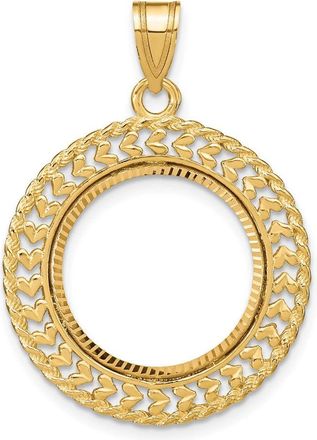 Diamond2Deal 14k Yellow Gold and Diamond-cut Heart and Rope 16.5mm Prong Coin Bezel Pendant